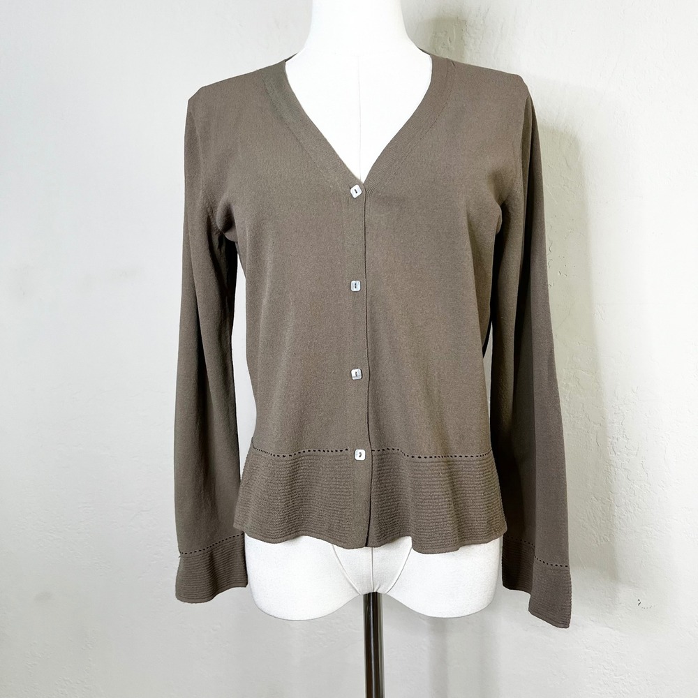 Margaret O'Leary Cardigan Sweater Size 2 = Medium Brown V Neck Long Sleeve